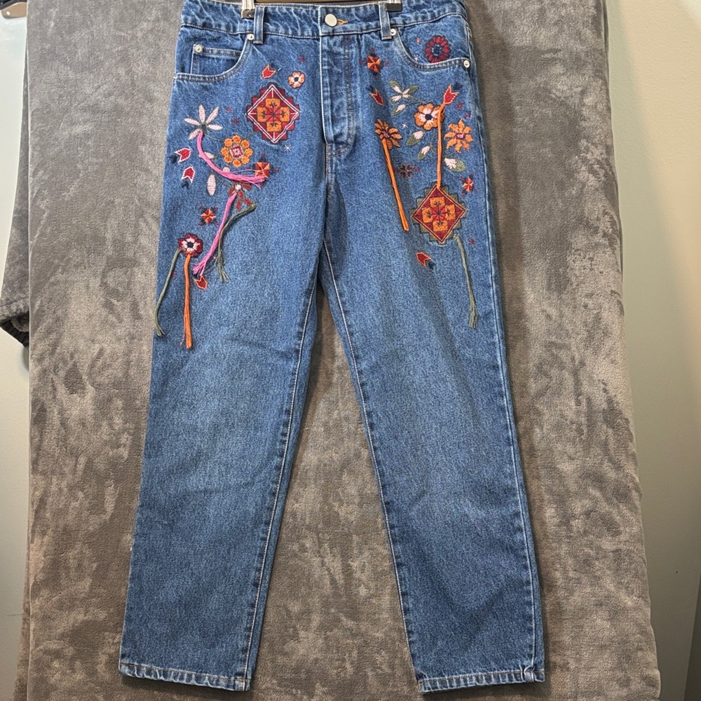 ASOS Denim Blue Jeans with Floral Embroidery